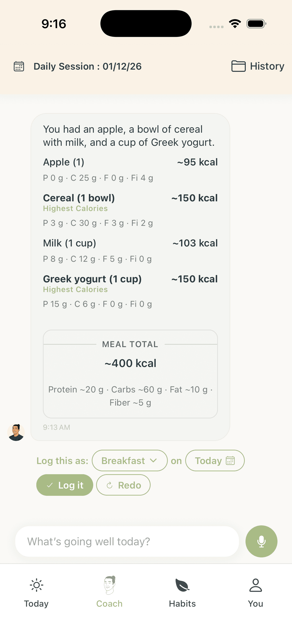 Log your meals in seconds
